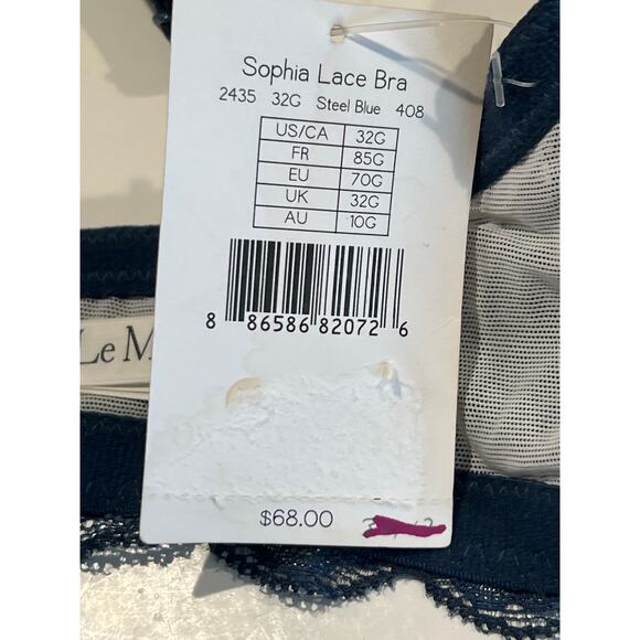 Le Mystere Sophia Lace Bra Women's Size 32G in Steel Blue Style: 2435 MSRP $68 - Picture 3 of 6